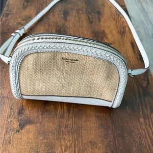Woven Straw Crossbody Bag with White Trim